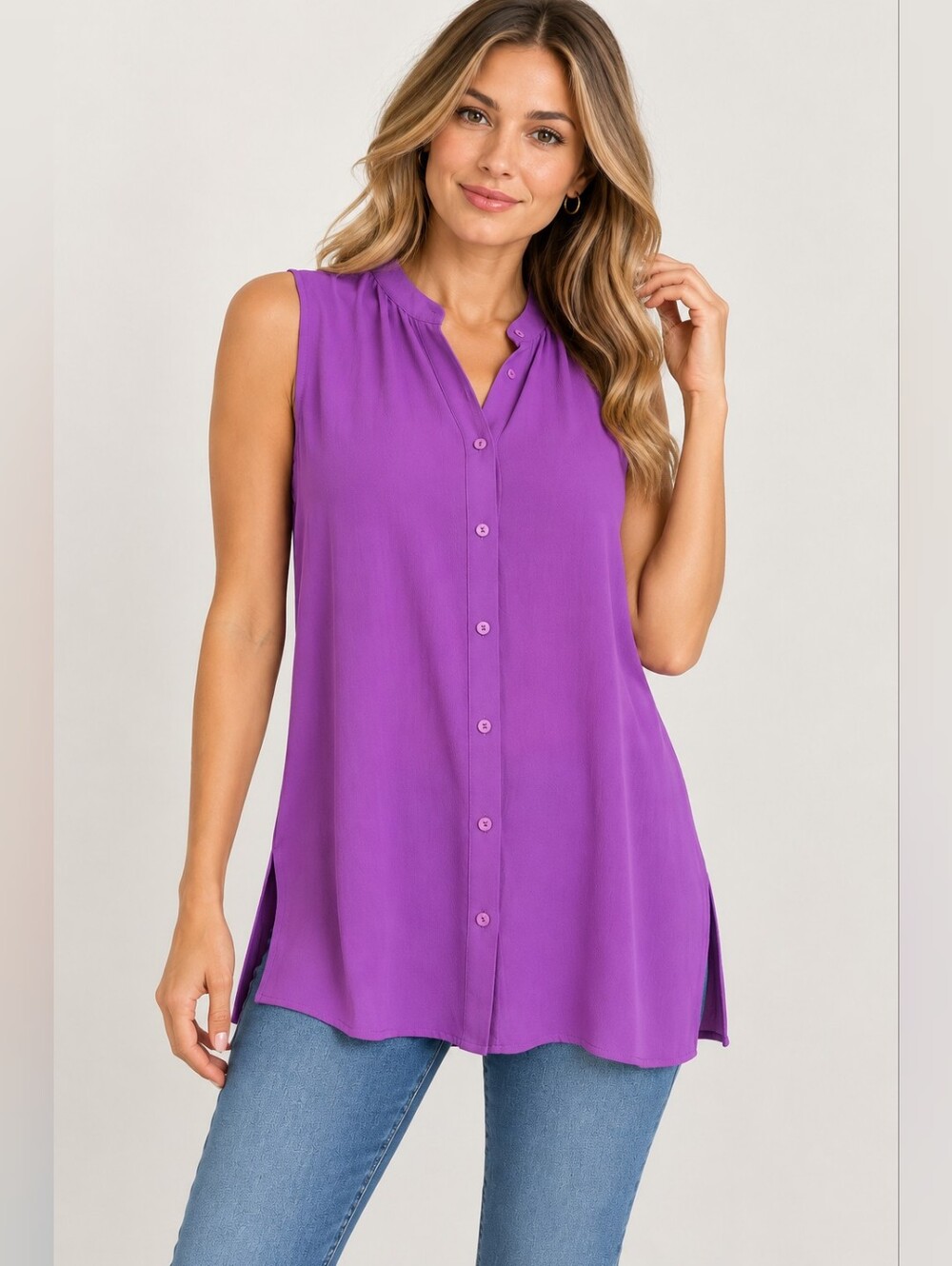 Eileen Fisher 100% Silk Purple Sleeveless Tunic